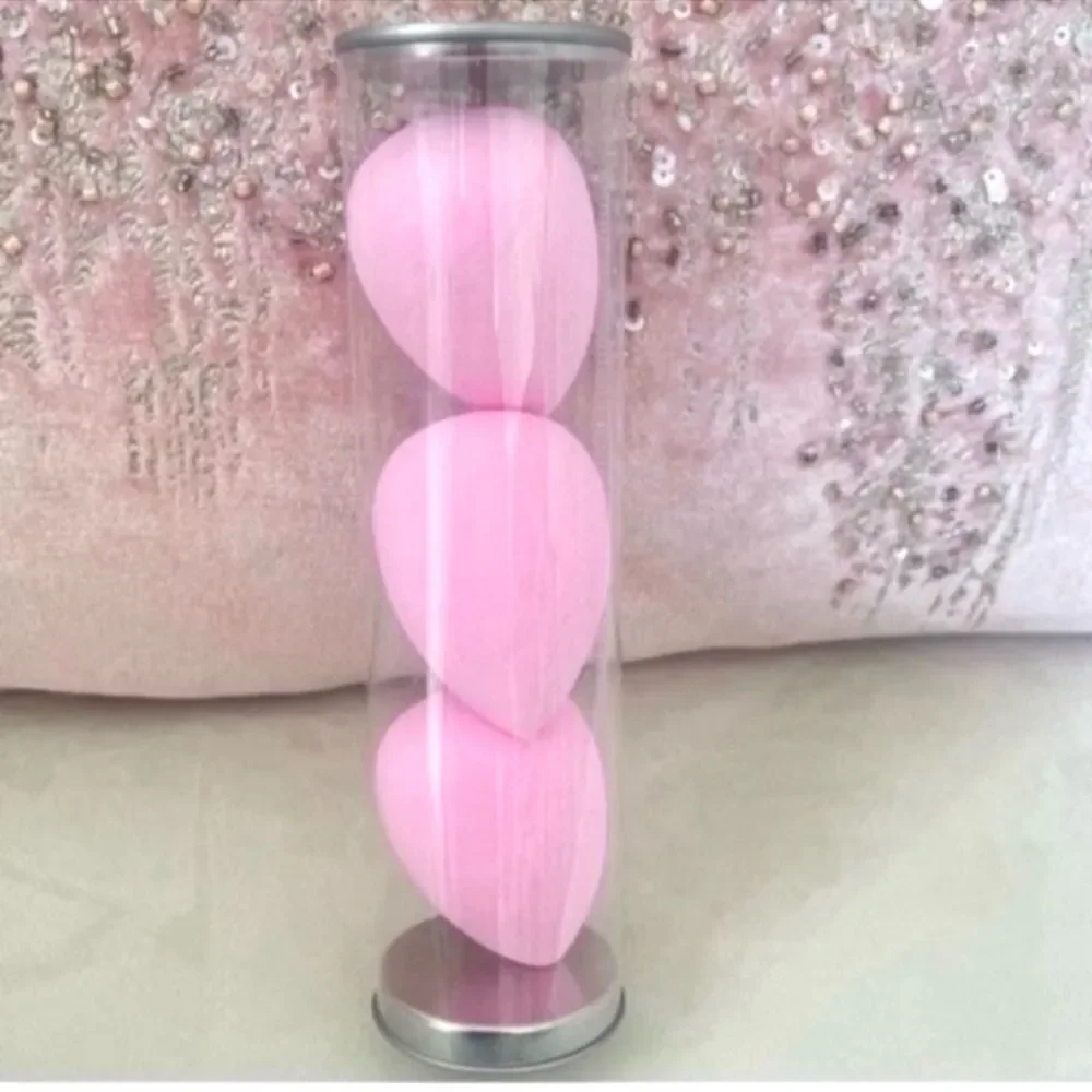 3pcs Makeup Sponge With Storage Bucket - Pink